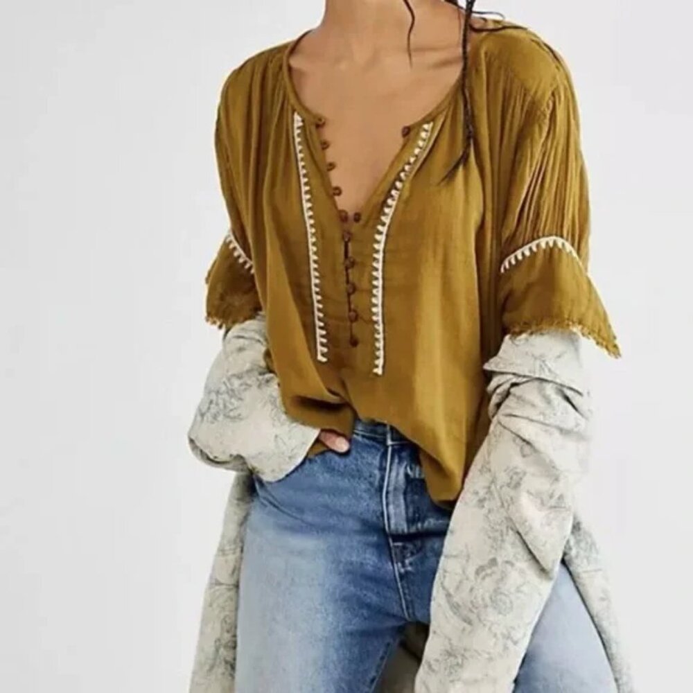 Free People Alexi Top GREEN Viper Combo Size Small  NWT